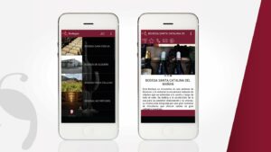 Imagen de la interfaz de la app de La Ruta del Vino vista en dos móviles.