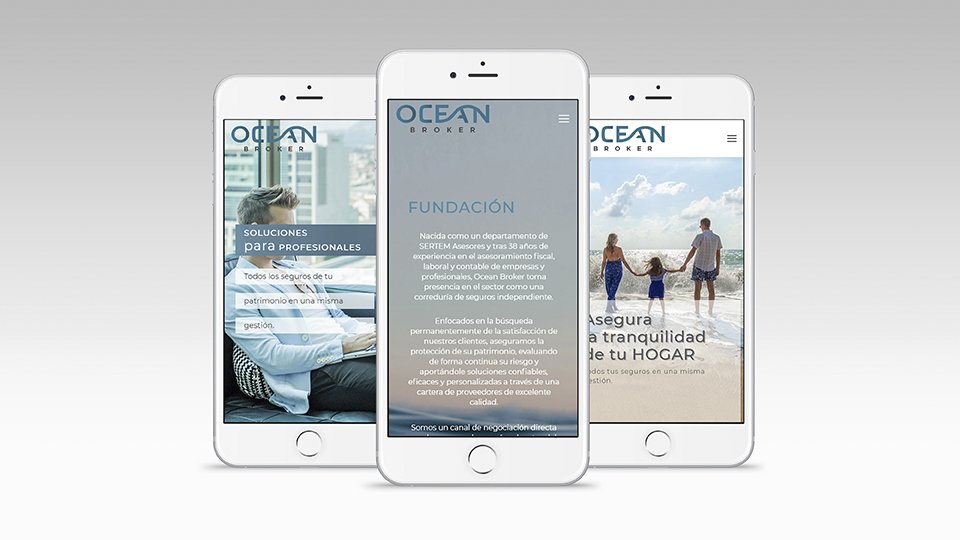 imagen de la página web con la nueva identidad gráfica de ocean broker vista en móvil