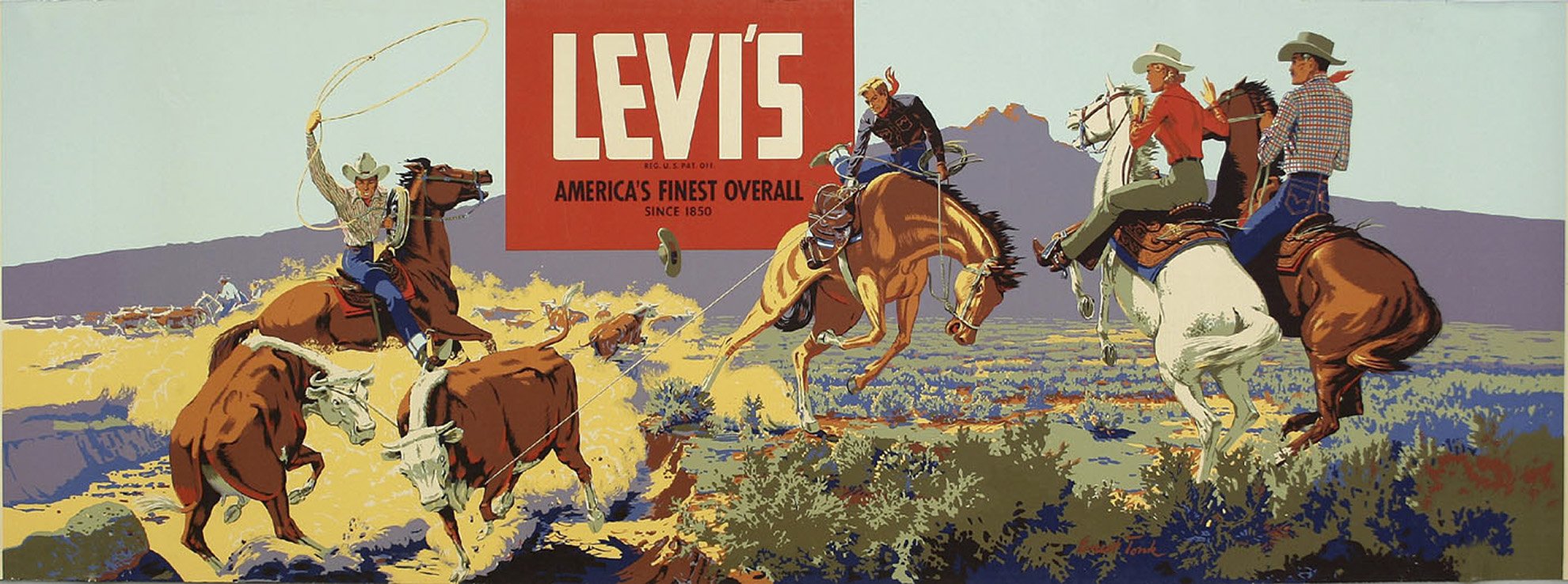 Imagen del logo de Levis en una ilustración de vaqueros.