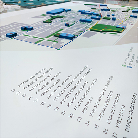Detalle del texto del plano en tres dimensiones que forma parte del proyecto de soportes y señalética para el Grupo Eulen