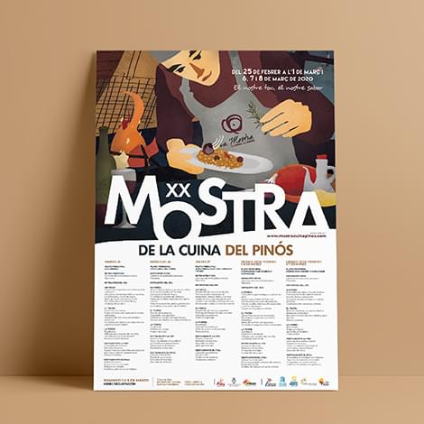 Calendario con la imagen de la XX Mostra de la Cuina del Pinós diseñada con la ilustración digital creada por IDEADE