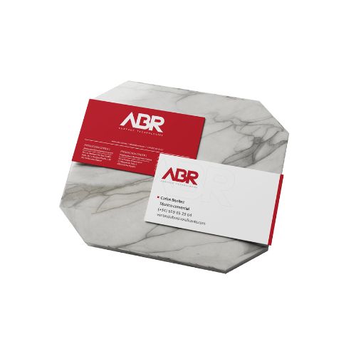 Diseño de tarjetas de visita con el nuevo logo de Abrasivos Alicante: ABR Surfaces Technologies