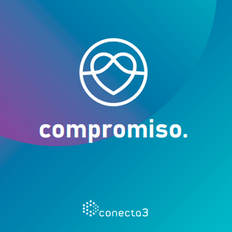 Icono sobre fondo de gradiente de color del branding de Conecta 3 diseñado por Ideade Creativos